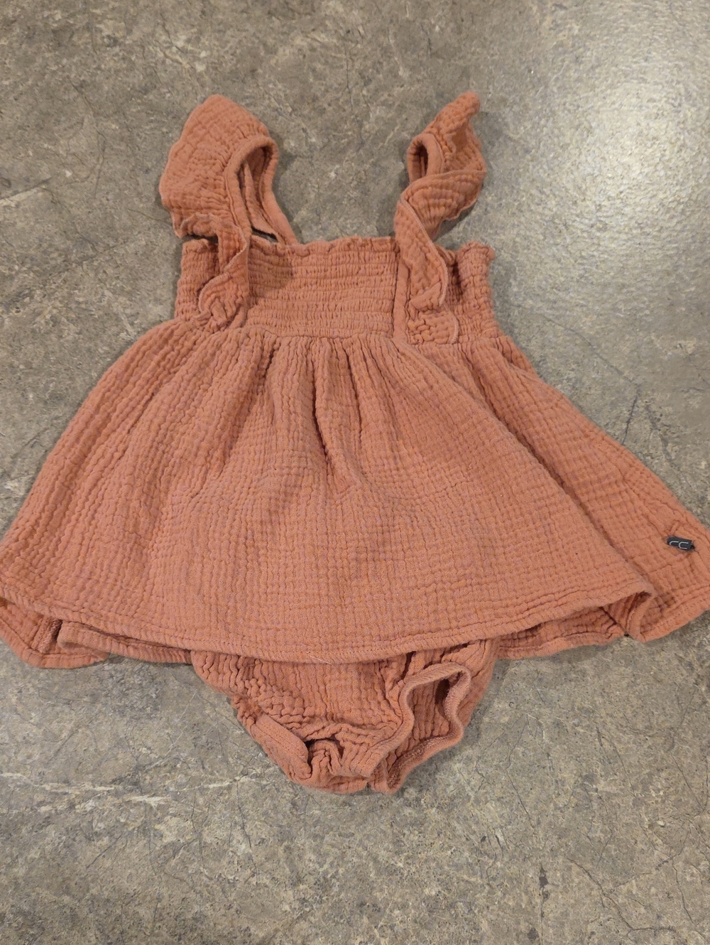 (J55) Girls Rust Cotton Gauze Dress & Bloomers Set